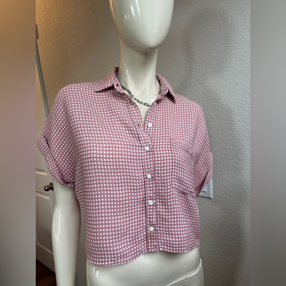 Forever 21 Pink and White Dolman Sleeve Button Down Shirt